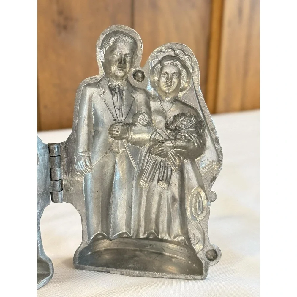 Antique Pewter Ice Cream Chocolate Mold Bride and Groom 7